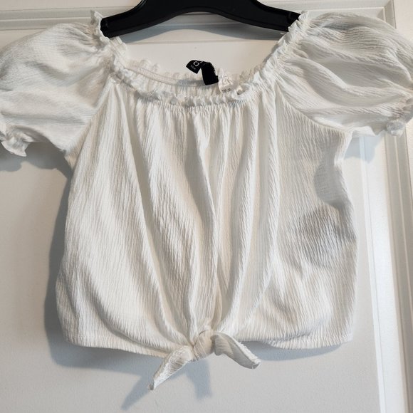 White Cropped Bardot Top - Picture 2 of 2